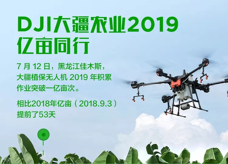 目前,dji 大疆农业是2019年国内唯一突破亿亩规模的植保无人机品牌