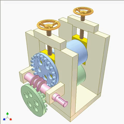 机构绿色滑块的行程长度可以通过橙色蜗杆将内齿轮从0度旋转到90度来